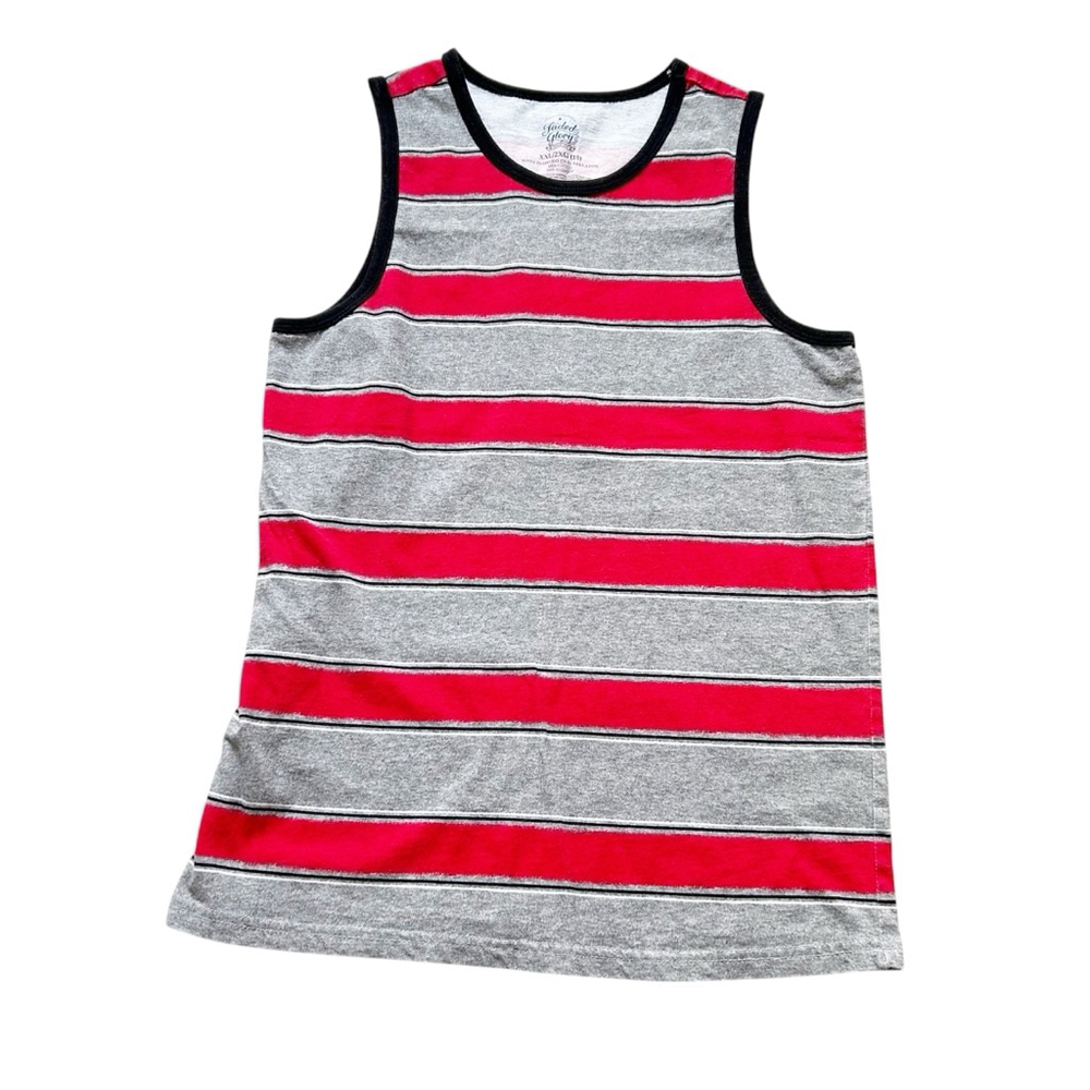 Boys Faded Glory Tank Top Xxl Gray Red Striped Sleeveless Shirt Cotton